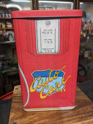 Auto Care Kit Gas Pump Tin With Product Remaining 