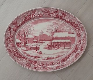 Red & White Oval Platter Johnson Bros Historic America Home for Thanksgiving