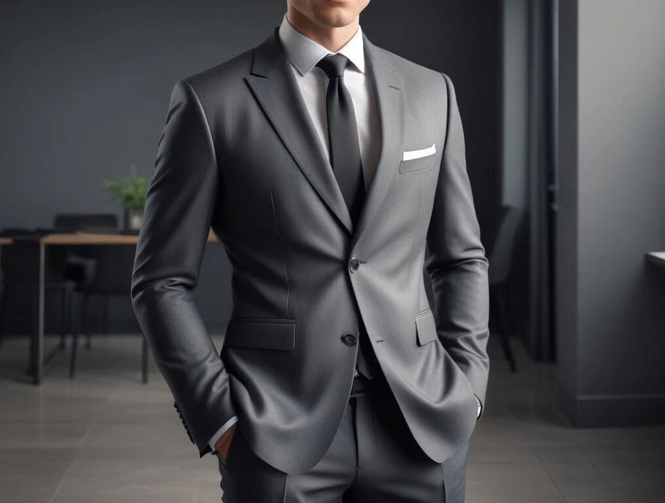 Men's Charcoal Gray 3 Piece Suit Slim FIt One Button Office Business 3pc Set - Image 3 of 4