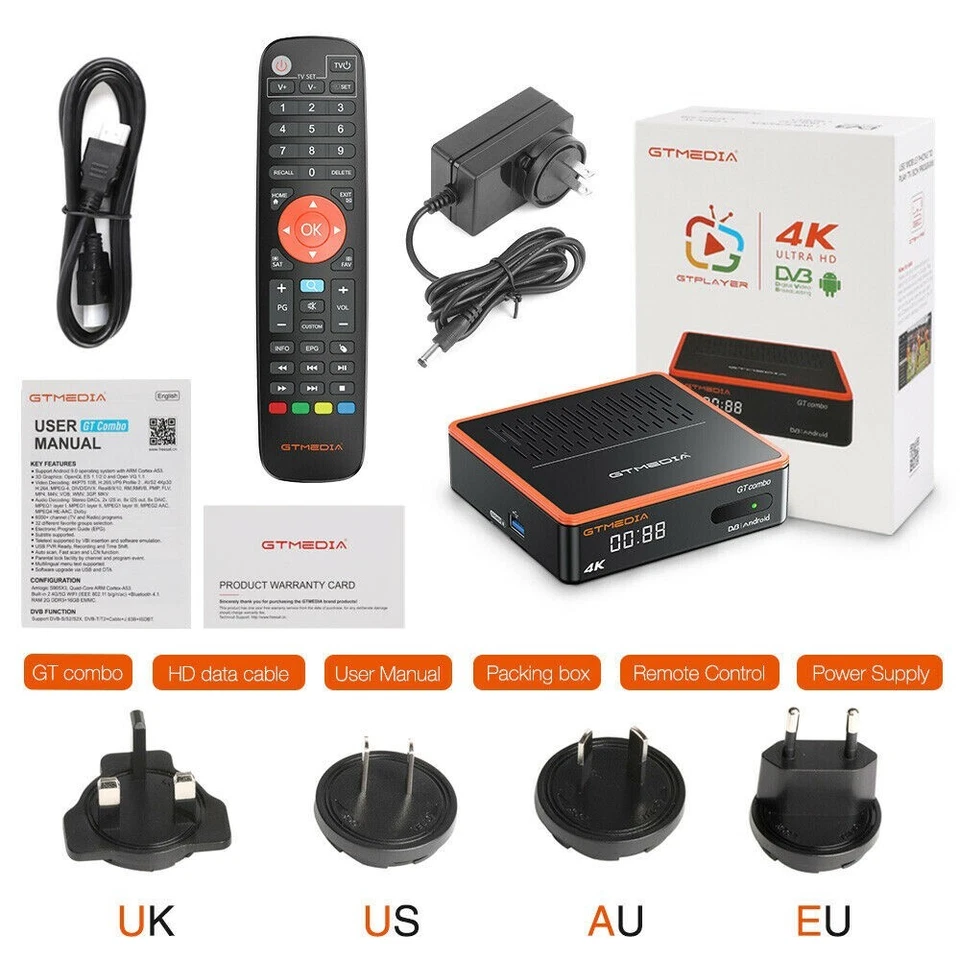 GTMEDIA GTCOMBO 4K FTA Satélite DVB-S/S2/S2X Receptor Android 9.0 Smart TV Box Foto 2 de 4