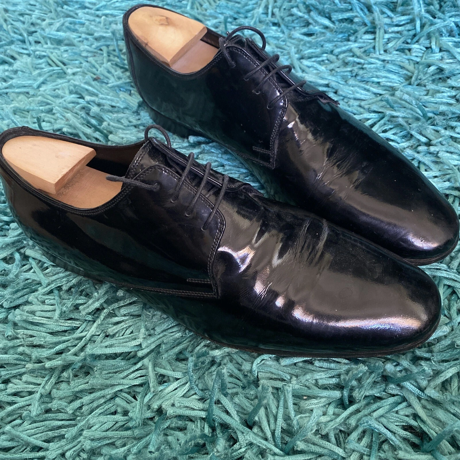 Chaussures en cuir verni noir Christian Dior pour hommes Derby Oxford Brogues taille 41 1/2