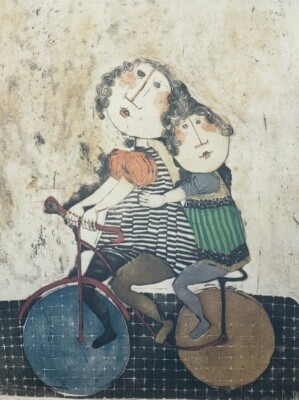 Rodo Boulanger 自転車に乗る少女たち Vintage Signed GRACIELA RODO BOULANGER Girls on Bicycle Lithograph