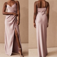 $250 Bhldn Freya Dusty Pink V-neck Drape Maxi Anthropologie NWT Gown Satin US 4