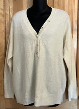 Loft Cream White Super Soft V-Neck Pullover Sweater Sze PL NWT
