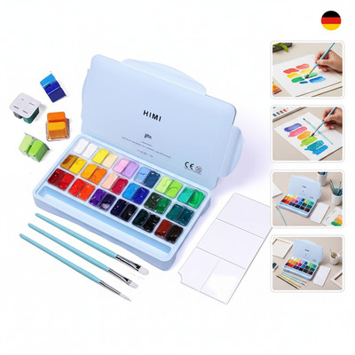 ARTFLY HIMI Gouache Farben Set, 36 Farben x 12 ml, Twin-Jelly-Cup-Design mit 3 P