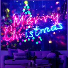 Merry Christmas Blacklight Tapestry Christmas Decorations Wall Hanging Xmas T...