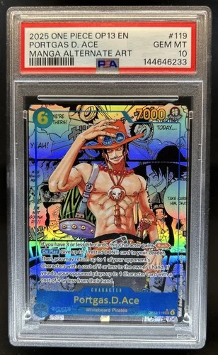 2025 One Piece Portgas D. Ace Secret Rare Manga Alt Art #OP13-119 PSA 10