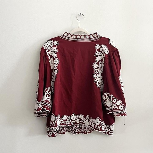 Farm Rio Burgundy Bicolor Palm Tree Embroidery Blouse