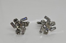 Vintage Men's Cufflinks Rhinestone  Pair of Shirt Links Silvertone 3/4