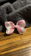 Girls Girly Pink And White Checkered Handmade Hair Bow With Alligator Clip