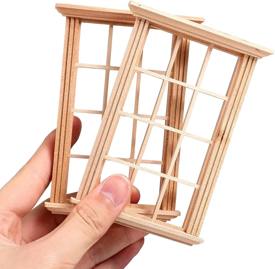 Ventanas miniatura para casa de muñecas escala 1/12 2 piezas - modelo de marco de ventana de celosía de 12 paneles Foto 4 de 4