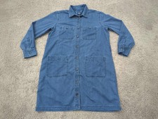 GAP Denim Shirt Dress Womens Medium Petite Blue Button Front Long Sleeve Pockets