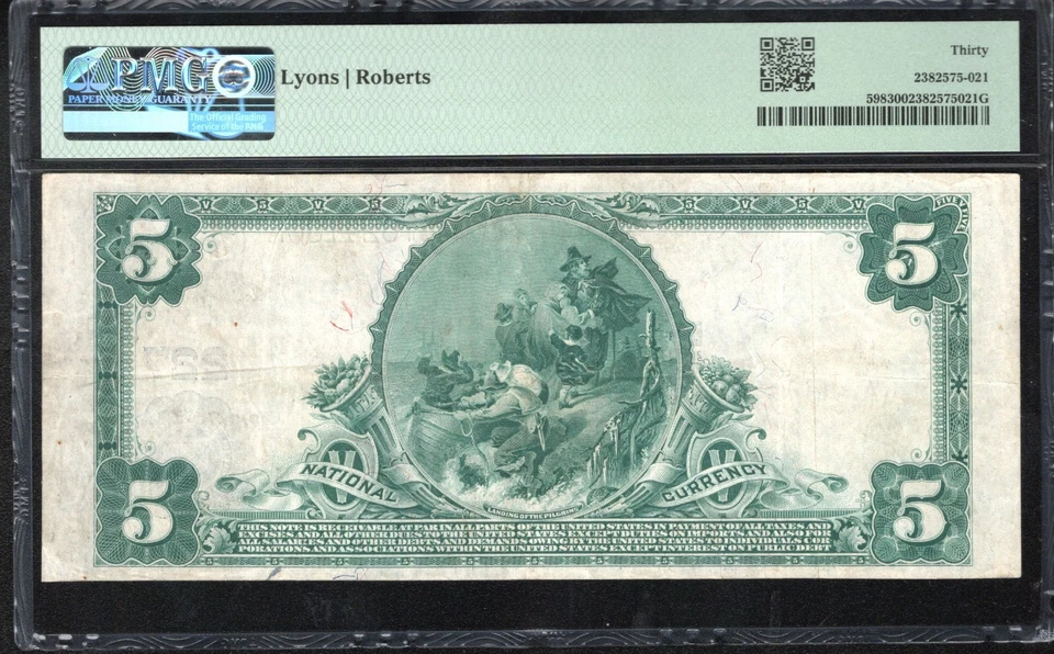 1902 $5 NEW HAVEN, CT SECOND NATIONAL BANK PMG 30 CONNECTICUT CURRENCY 180689 - Image 3 of 3