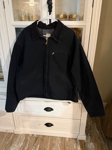 Vntg Carhartt Detroit Jacket J01 Black Work Canvas Blanket Lined Mens Size L 52.