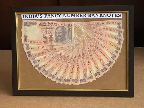 RARE INDIAN 10 RUPEE SAME NUMBER 20 UNC BANKNOTES 380 786 SET - DD - Picture 6 of 7