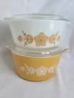Vintage Pyrex Butterfly Gold 2-Piece Casserole Bake Serve Store w/Lids