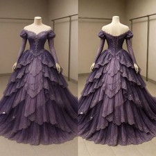 Custom Dreamy Purple Vintage Wedding Dress Lace Corset Embroidered Bridal Gown
