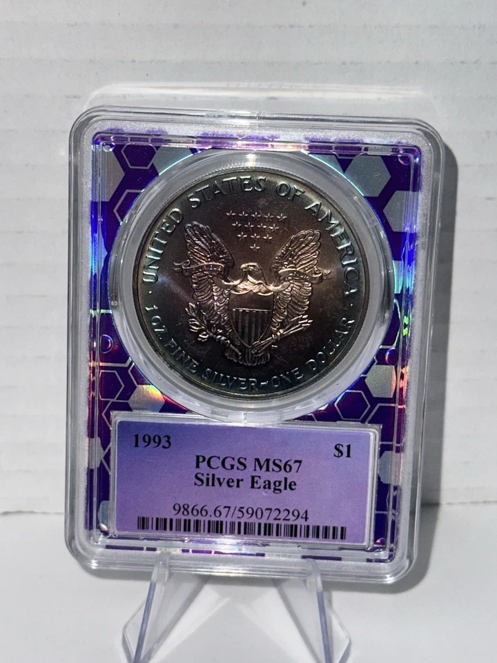 1993 PCGS MS67 - 1 oz Silver American Eagle SAE US $1 Coin  INCREDIBLE TONE - Image 3 of 4