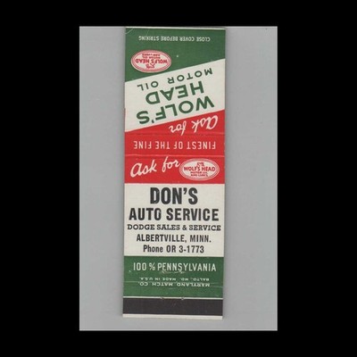 Matchbook Cover Don's Auto Service Albertville MN
