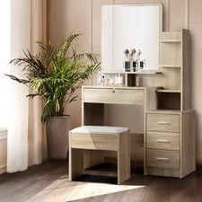 Artiss Dressing Table 4 Drawer Oak Stool Set