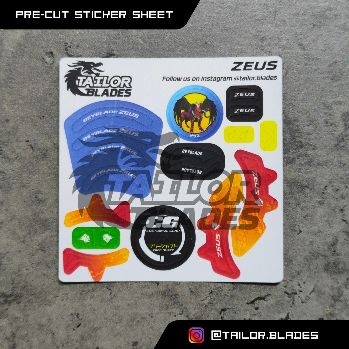 Beyblade Zeus Custom Stickers Precut Redesigned Sticker Sheet Only
