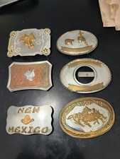Vintage Assorted Western Silver Tone Belt Buckles Lot of 6