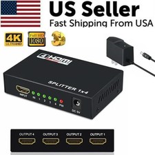 4 Port HDMI 4K Hub Multi Splitter  Amplifier For 3D HDTV 1080P 1X4 1 In 4 Out