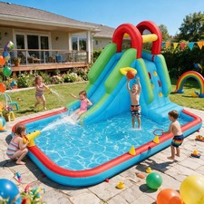 Kids Inflatable Water Slide Bounce House Splash Pool w/Blower and Water Cannon