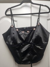 Wild Fable Women's Rosette Satin Corset Tank Top Black XL