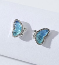 Butterfly Stud Earrings Statement Blue W/ Silver Accent Fine Jewelry Accessories