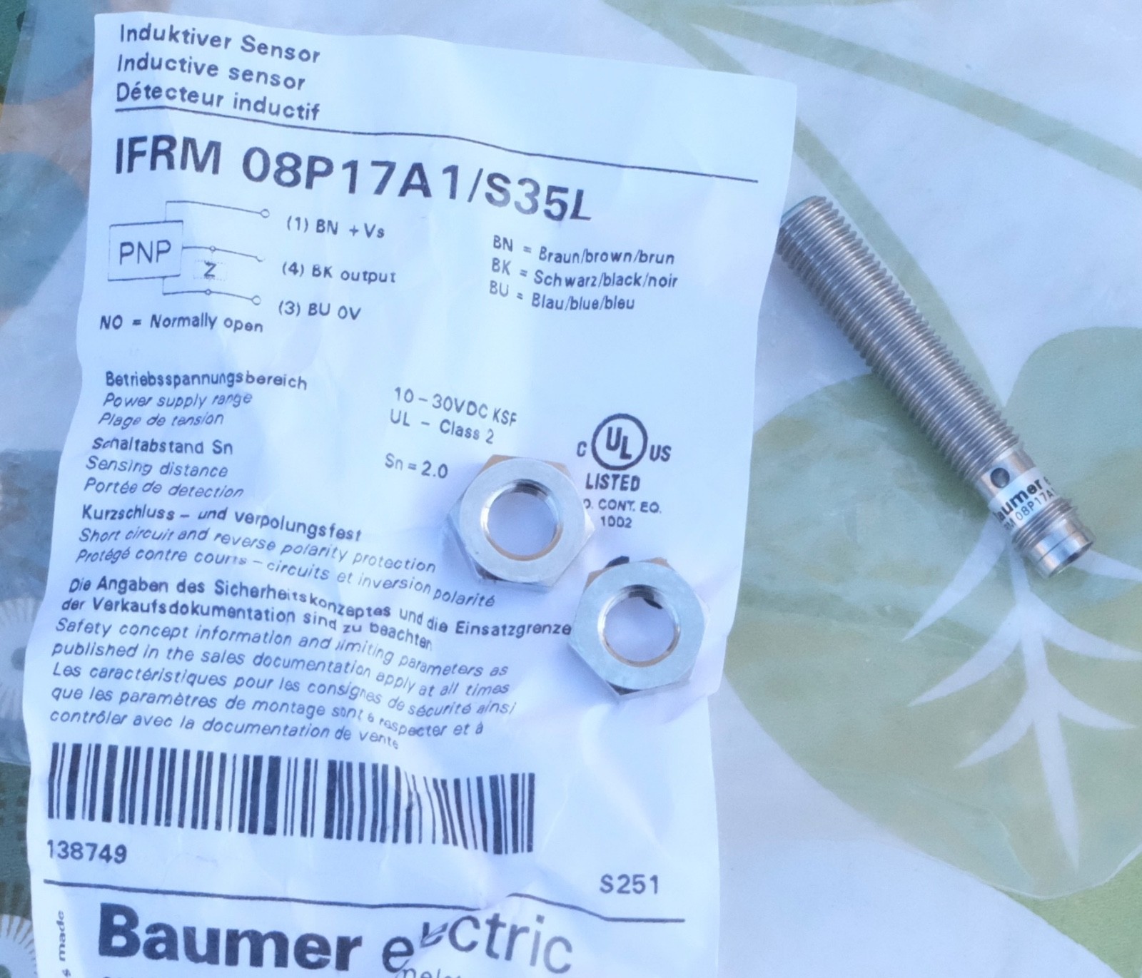 Détecteur inductif de proximité Baumer IFRM 08P17A1/S35L cylindrique M8
