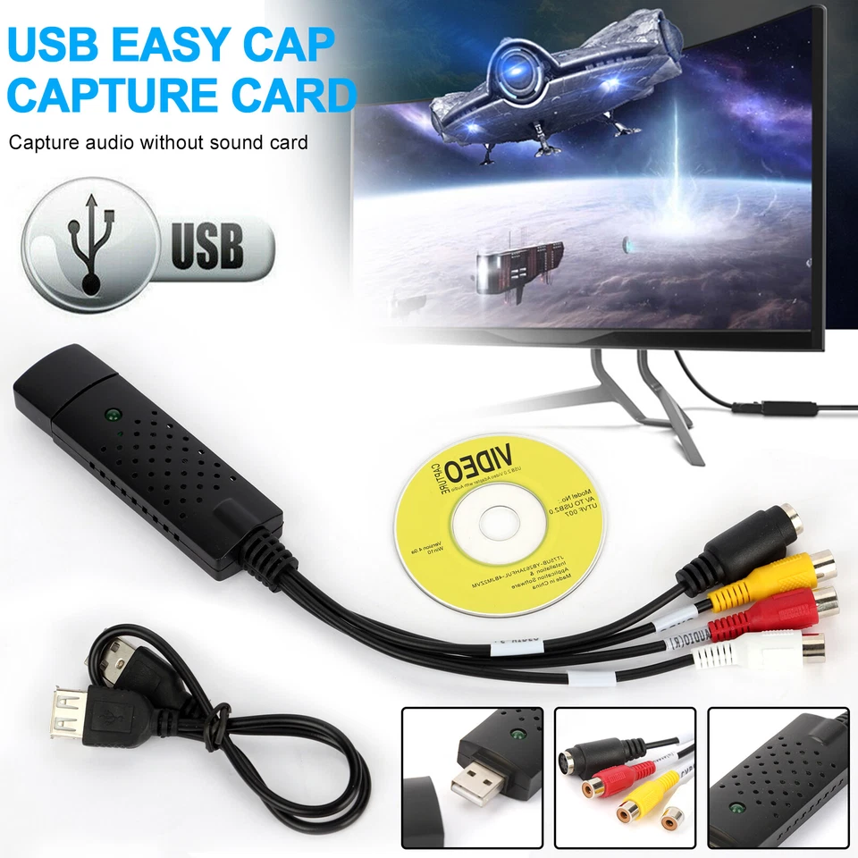 2PCS USB 2.0 Audio Video VHS to DVD VCR PC HDD Converter Adapter Digital Capture - Image 2 of 4