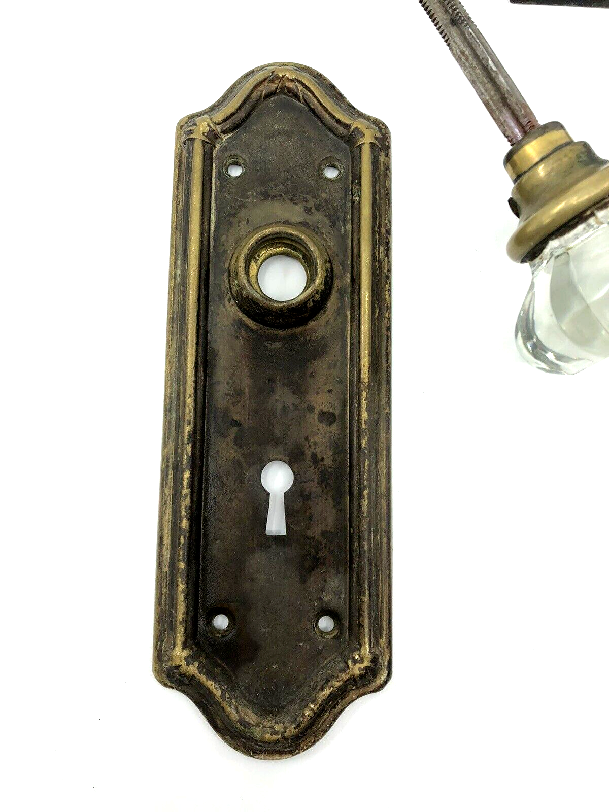 Antique GLASS Door KNOB Set BACKPLATES Vintage MORTISE Lock ENTRY Art