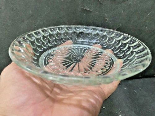 OLD VINTAGE RARE BEAUTIFUL CLEAR BUBBLE GLASS CARNIVAL PLATE / TRAY, JAPAN - Picture 5 of 12