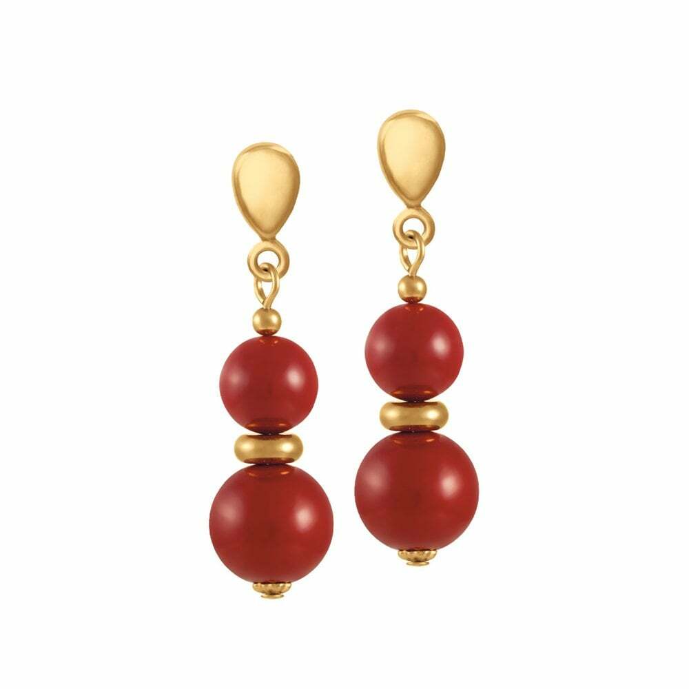 Pendientes Flamencos con Capucha Roja Perla Tono Dorado Clip