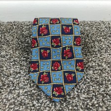 Vintage Burberry Neck Tie Silk Floral Blue Red USA Made 56L 3.75W