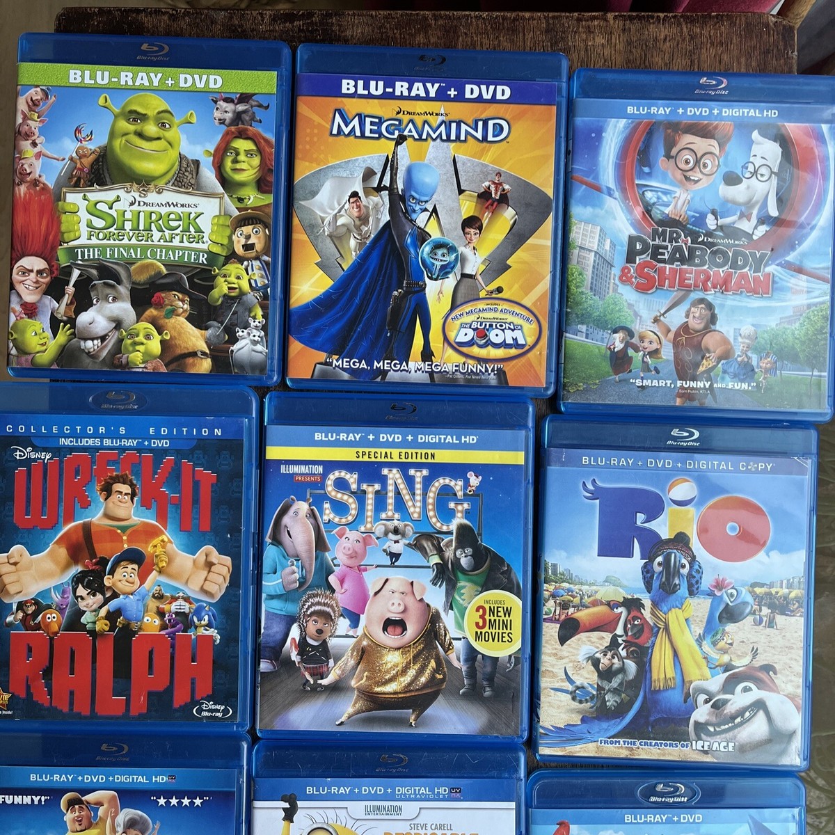 9 KIDS DVD BLU-RAY LOT Movies Shrek, Megamind, Sing, Rio