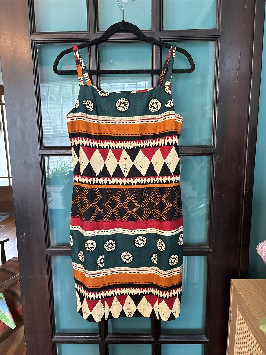 Vintage Andrea Jovine 100% Linen Lined Tank Dress African Boho