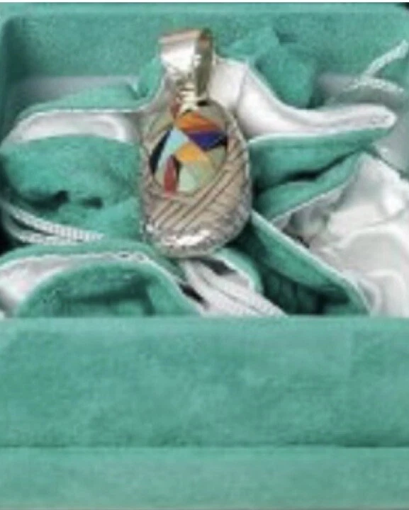 Carolyn Pollack Pendant Sterling Turquoise Lapis Spiny Inlay Pieces of the Past - Image 3 of 4