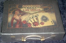 Las Vegas Sign Hi-Gloss Wood Box Poker Chip Set, 300 Ct. (New in Box w/Tags)