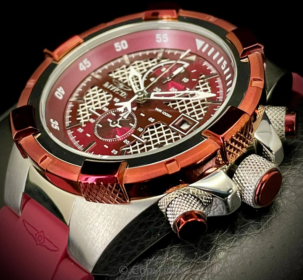 Invicta 40804 Aviator Flight 51mm Caged Dial Red Chronograph Poly