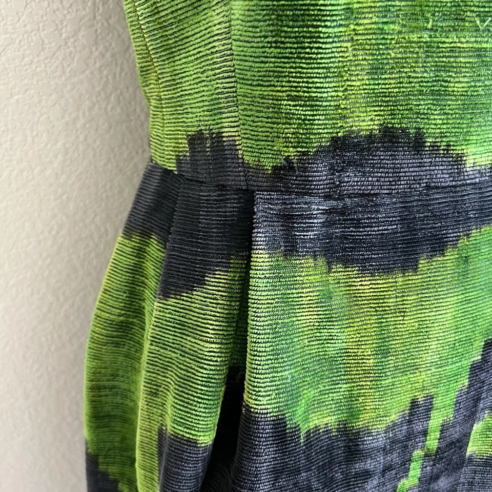 Mini Vestido Oscar De La Renta Seda Cuello De Pie Talla 10 Se Ajusta a 4 Verde Negro RARO Foto 4 de 4