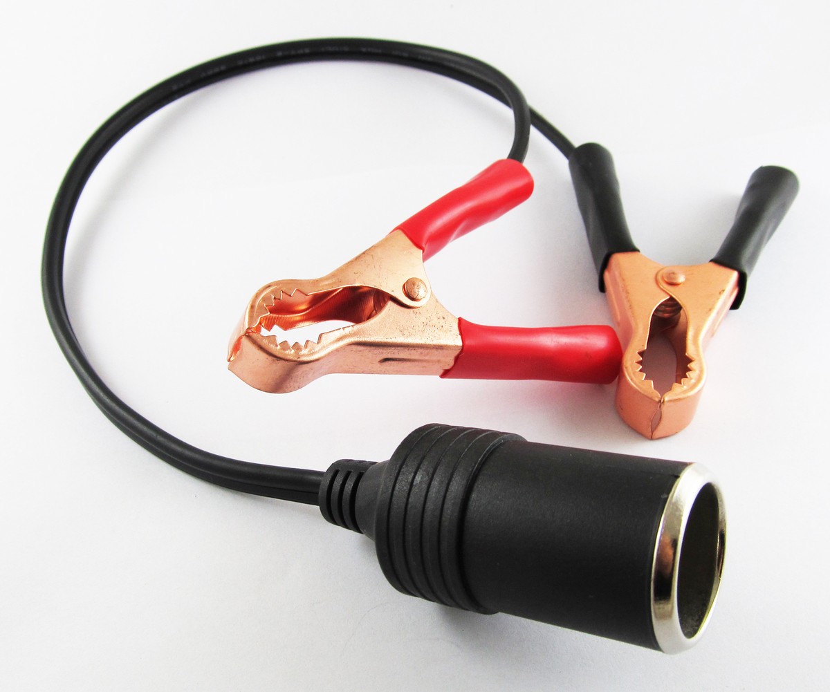 12 volt clip on battery cigarette lighter adapter Alligator Clips Clamp Clip-on to Female Socket Outlet Boost Cable Heavy-Duty 30A Fuse 12V/24V 12AWG Cord 10Ft Volt Clip 12 Volt 12V Cigarette Lighter