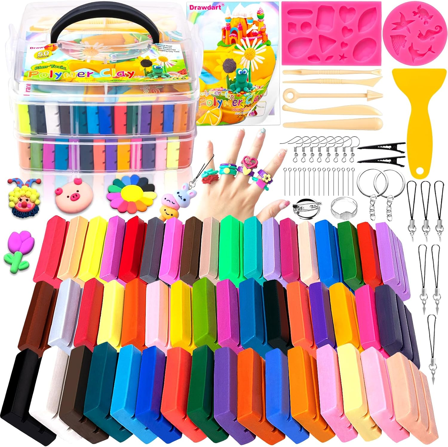 Polymer Clay, 50 Colors Modeling Clay for Kids, Non-Sticky Oven Bake Clay with S