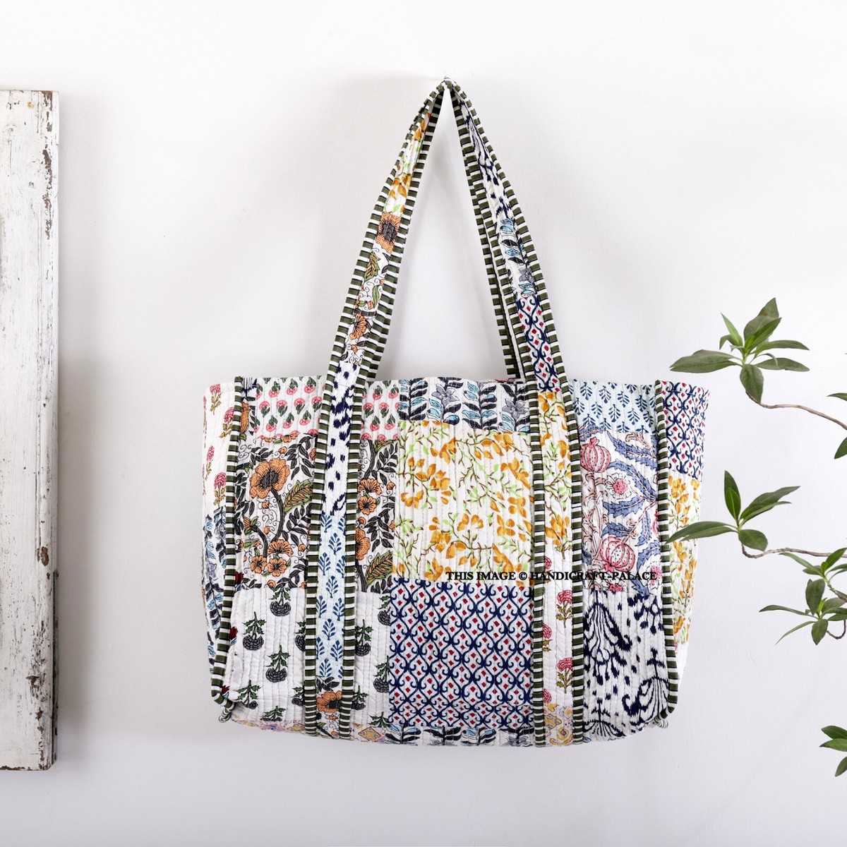 Indian White Patchwork Quilted Shoulder Bag Women's Beach Cotton