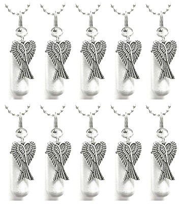 Set of 10 Brushed Silver Angel Wings CREMATION URNS w/Pouches, Chains, Fill  Kit