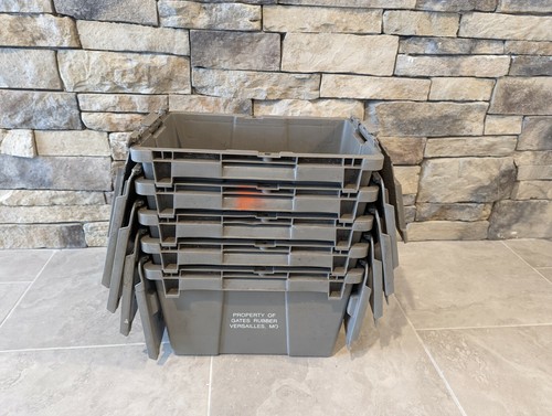 5 Count FP-06 Gray Attached Lid Container 0.6 Cu. Ft. 15x10x9 LEWISystems Stack
