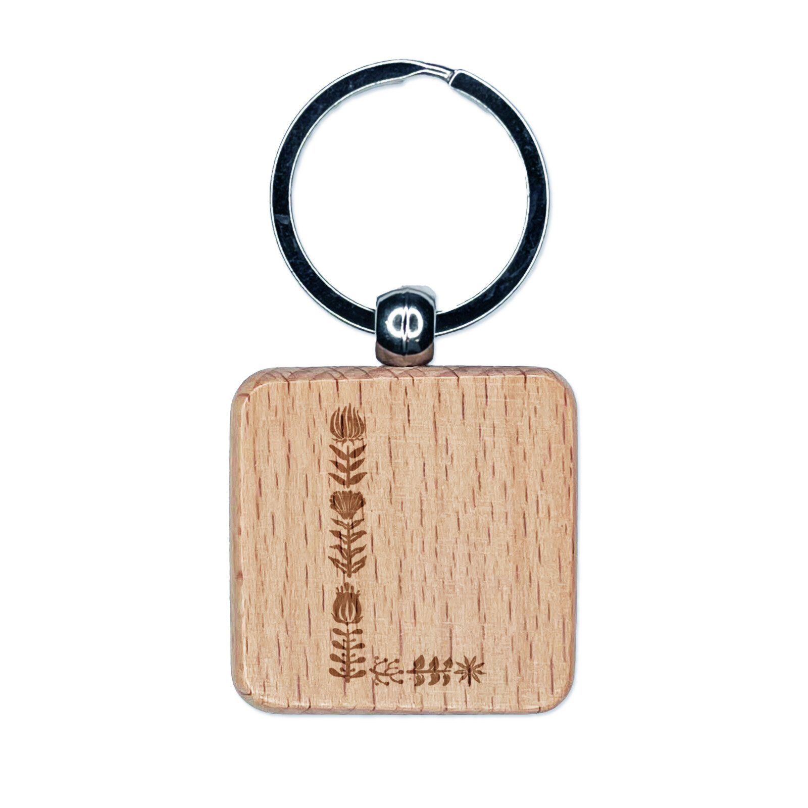 Elegant Botanical Floral Letter L Engraved Wood Square Keychain Tag Charm