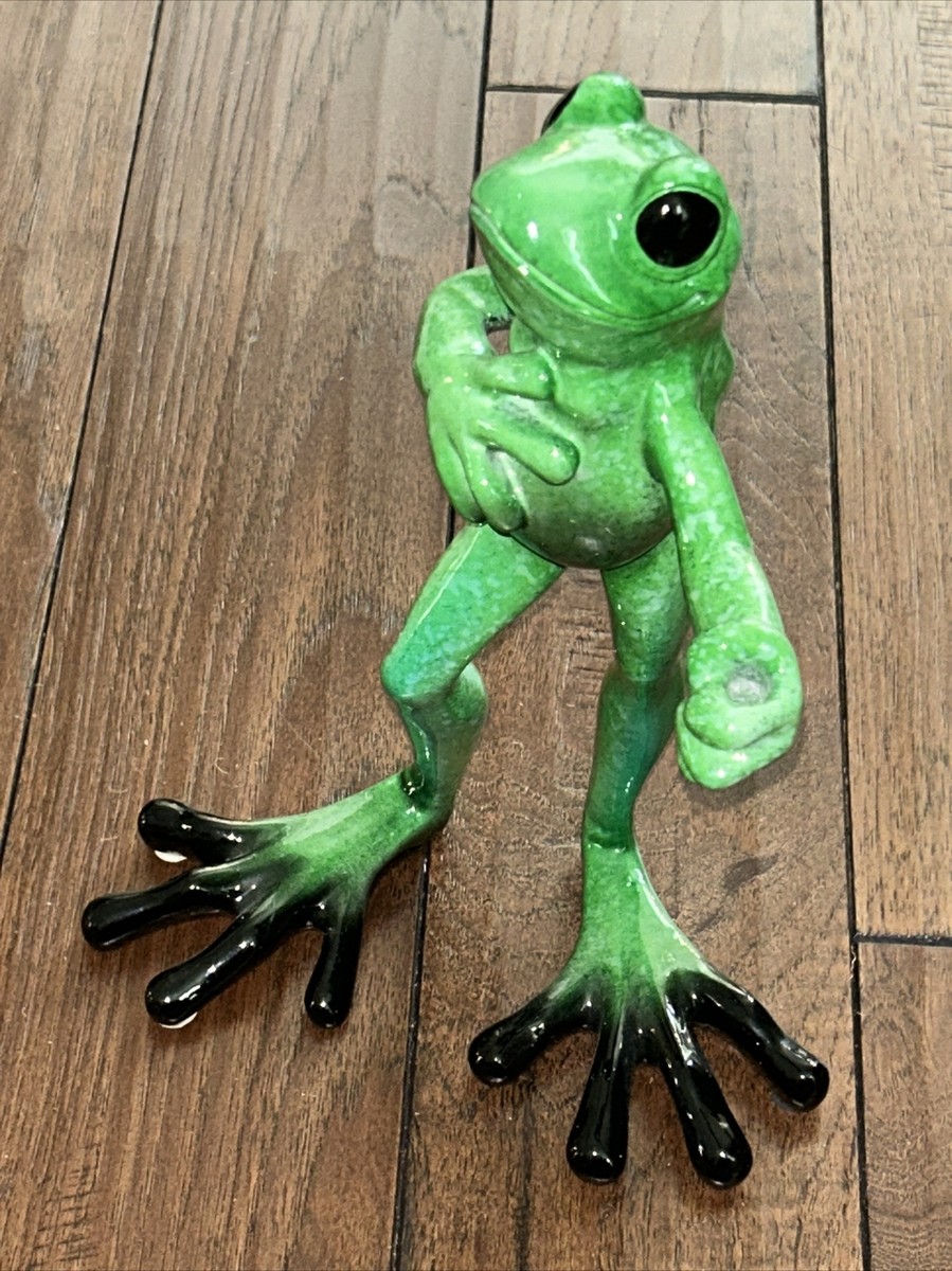 Kitty's Critters Don Juan Green Frog Standing Flower Holder