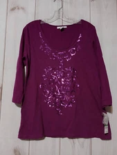 Style and Co Shirt Ladies Large Pink Sequin 3/4 Sleeve Colorful Comfortable